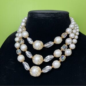 Vintage Japan Off-White Bead 3-Strand Necklace